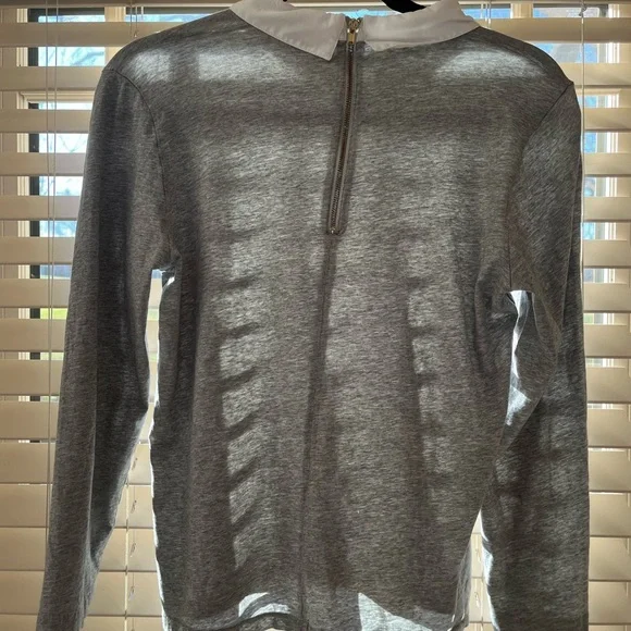 J. Crew gray dressy long sleeve t shit with white collar - Picture 2 of 6